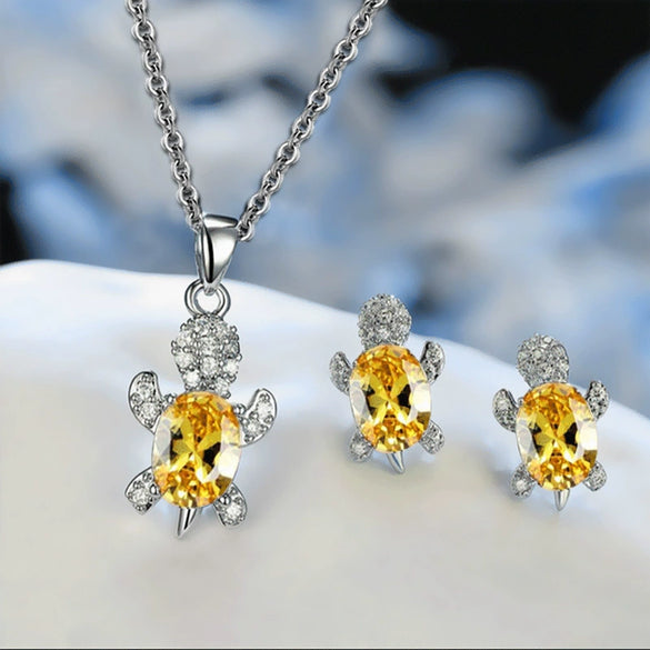 Round Chrysanthemum Turtle Design Alloy Jewelry Set With Electroplating Animal Series Unisex Earrings And Necklace
