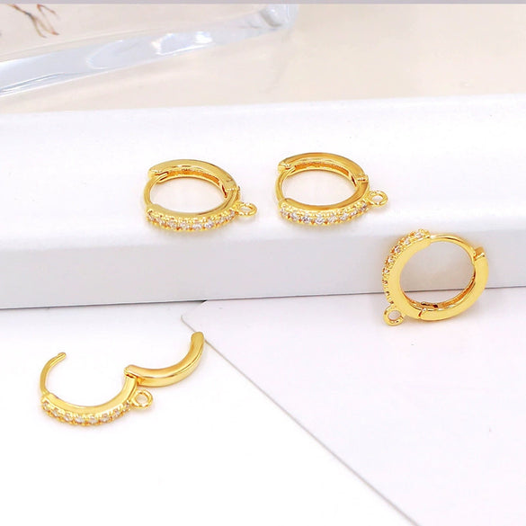 Round Copper Ear Buckle Inlaid With Zircon Electroplated Gold Color Retaining Women's Earrings