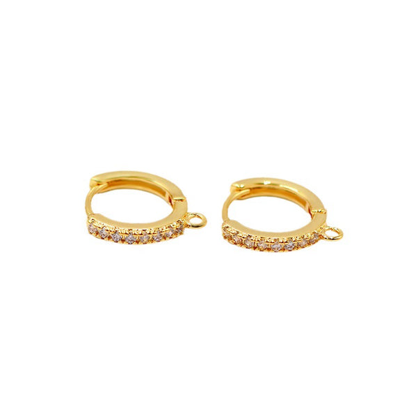 Round Copper Ear Buckle Inlaid With Zircon Electroplated Gold Color Retaining Women's Earrings