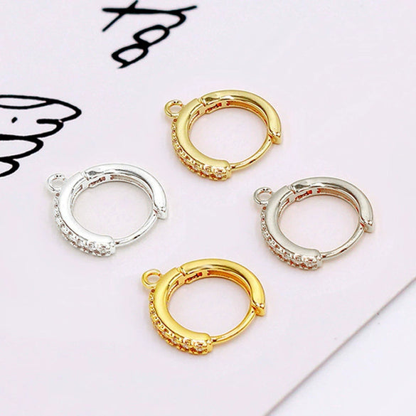 Round Copper Ear Buckle Inlaid With Zircon Electroplated Gold Color Retaining Women's Earrings