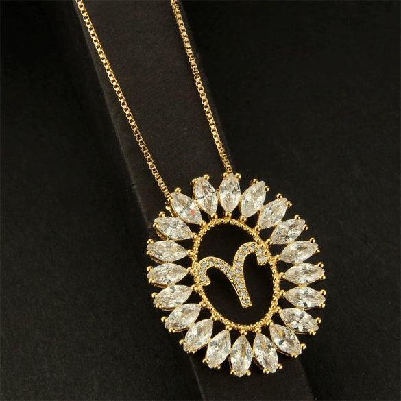 Round Copper Gold Plated Pendant Necklace With Constellation Pattern And Electroplating Design