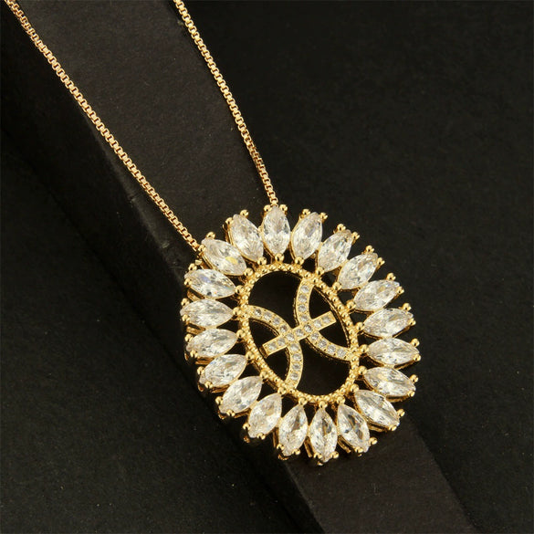 Round Copper Gold Plated Pendant Necklace With Constellation Pattern And Electroplating Design