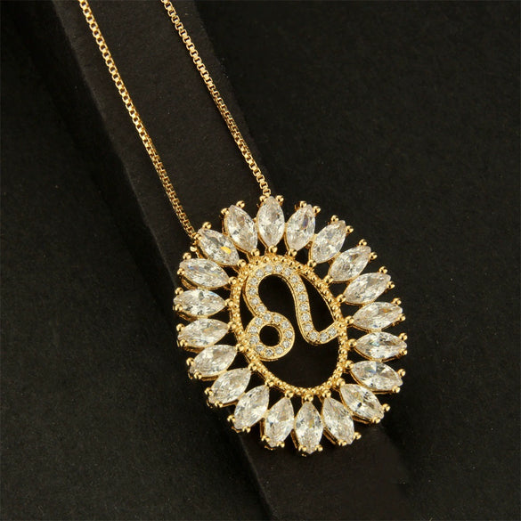 Round Copper Gold Plated Pendant Necklace With Constellation Pattern And Electroplating Design