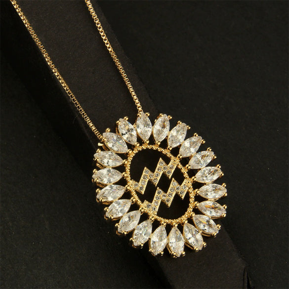 Round Copper Gold Plated Pendant Necklace With Constellation Pattern And Electroplating Design