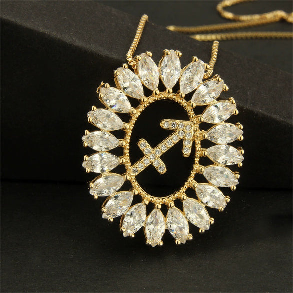 Round Copper Gold Plated Pendant Necklace With Constellation Pattern And Electroplating Design