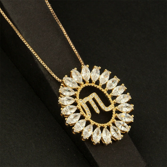 Round Copper Gold Plated Pendant Necklace With Constellation Pattern And Electroplating Design