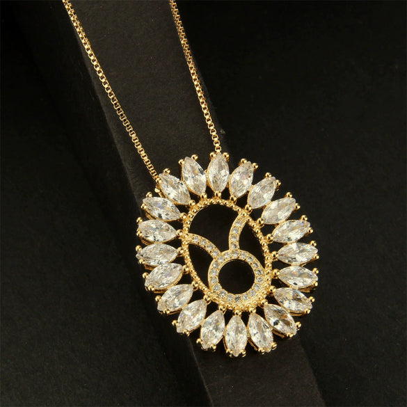 Round Copper Gold Plated Pendant Necklace With Constellation Pattern And Electroplating Design