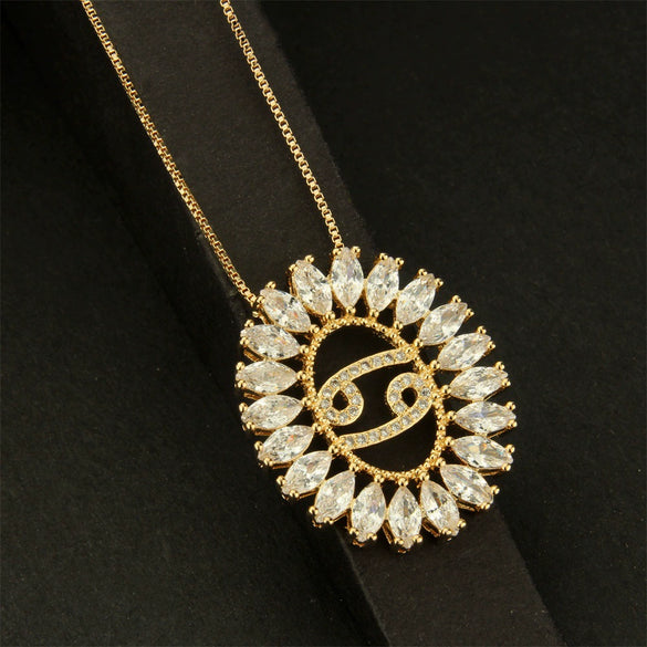 Round Copper Gold Plated Pendant Necklace With Constellation Pattern And Electroplating Design