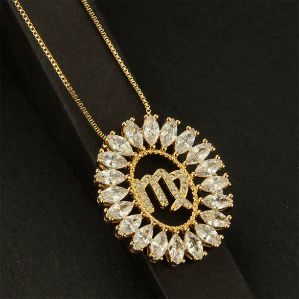 Round Copper Gold Plated Pendant Necklace With Constellation Pattern And Electroplating Design