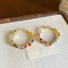 Round Crystal Wrap Earrings Silver Needle Metal Hand Knitting