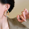 Round Crystal Wrap Earrings Silver Needle Metal Hand Knitting