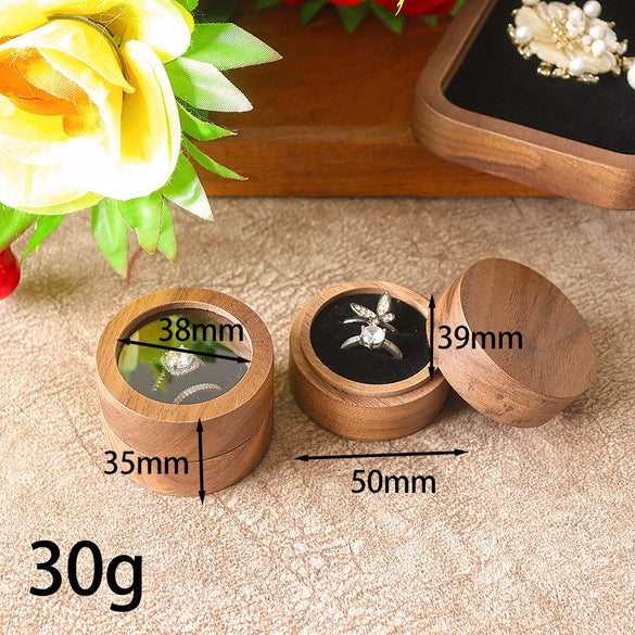 Round Double Ring Box Jewelry Display And Storage Box In Black Walnut Wood