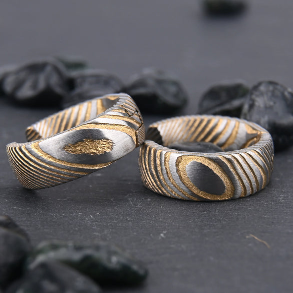 Round Geometric Gold Electroplated Damascus Steel Earrings With Stainless Steel Ear Needles Minimalist Unisex Jewelry