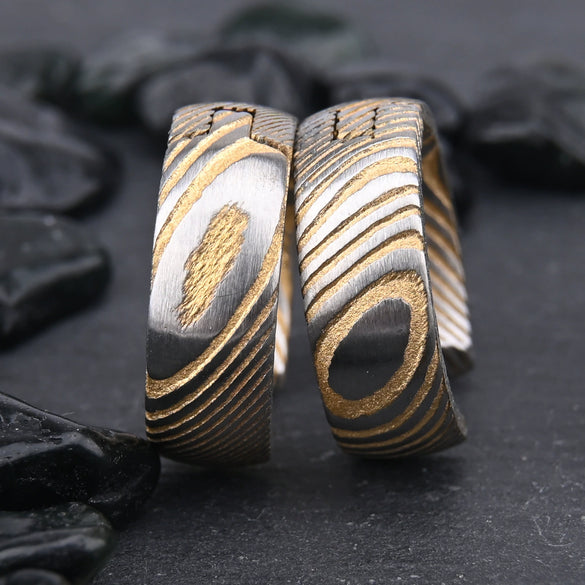 Round Geometric Gold Electroplated Damascus Steel Earrings With Stainless Steel Ear Needles Minimalist Unisex Jewelry