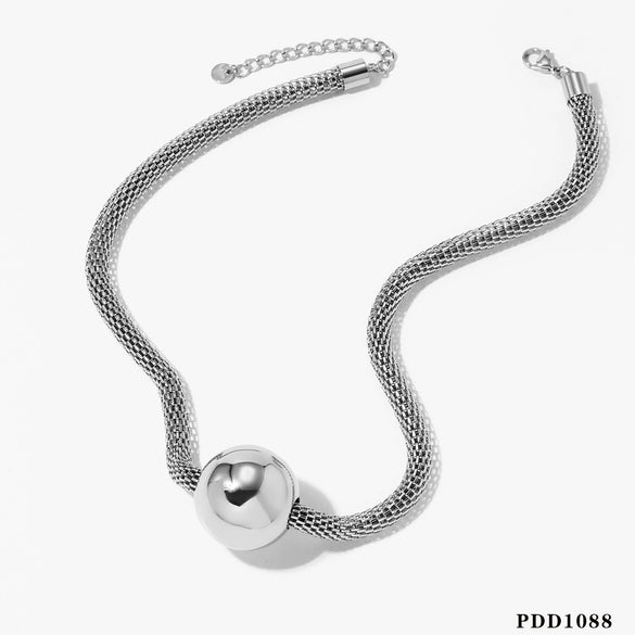 Round Mesh Chain Hollow Heart Ball Pendant Necklace For Girls Stainless Steel Electroplated Jewelry