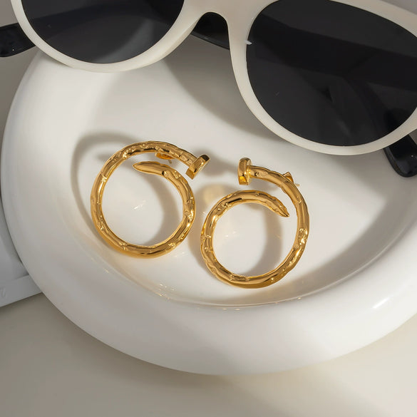 Round Nail Earrings Stainless Steel Jewelry With Personality Design Pvd Furnace Vacuum Real Gold Plated