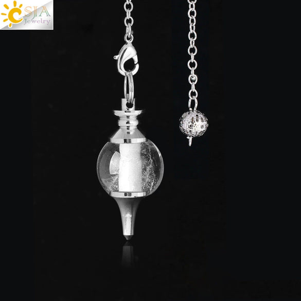 Round Natural Stone Pendant Polished White Crystal Amethyst Rose Quartz Multicolor Pendulum Jewelry With Copper Accessories