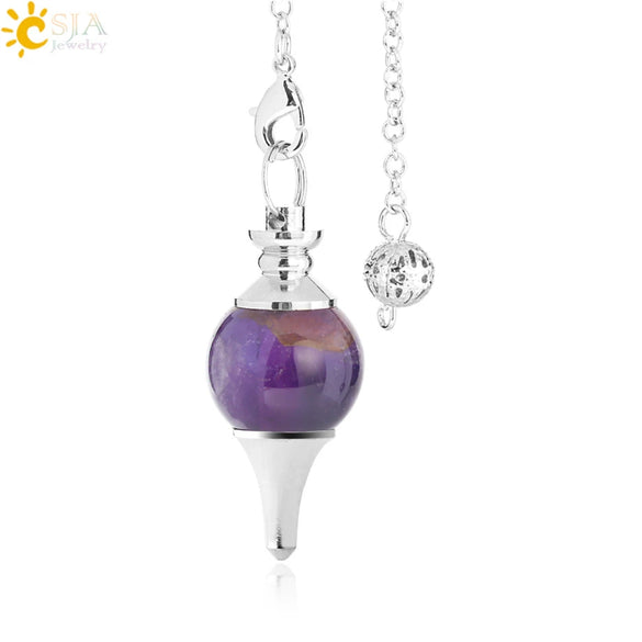 Round Natural Stone Pendant Polished White Crystal Amethyst Rose Quartz Multicolor Pendulum Jewelry With Copper Accessories