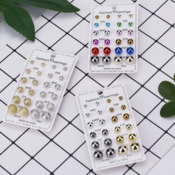 Round Rhinestone Crystal Flower Alloy Earrings Electroplated Set On Paper Card For Women