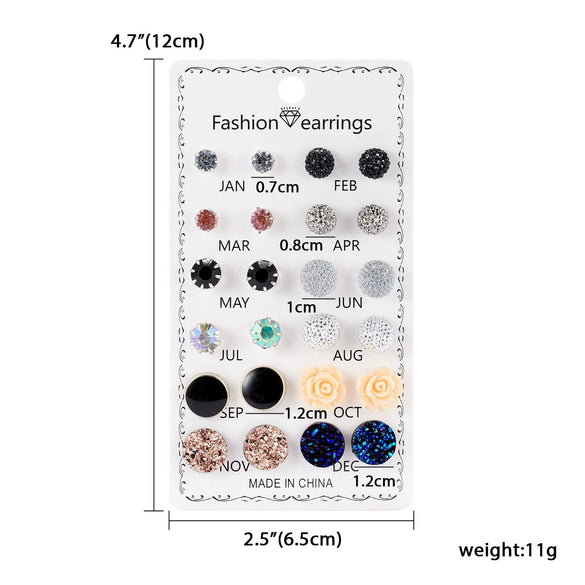 Round Rhinestone Crystal Flower Alloy Earrings Electroplated Set On Paper Card For Women