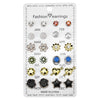 Round Rhinestone Crystal Flower Alloy Earrings Electroplated Set On Paper Card For Women