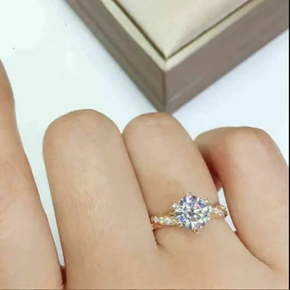 Round Ring Copper Geometric Micropaved For Women