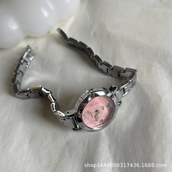 Round Small Dial Student Forest Bracelet Compact Watch With Steel Band And Alloy Case For Female Simple Elegant Retro Fashion Style