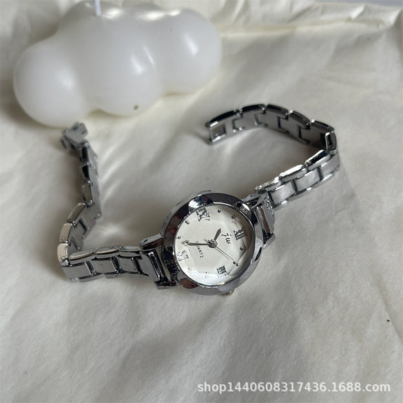 Round Small Dial Student Forest Bracelet Compact Watch With Steel Band And Alloy Case For Female Simple Elegant Retro Fashion Style