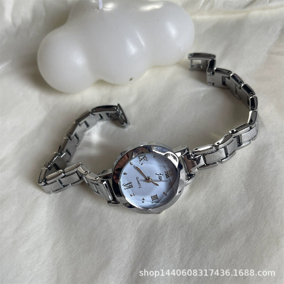 Round Small Dial Student Forest Bracelet Compact Watch With Steel Band And Alloy Case For Female Simple Elegant Retro Fashion Style