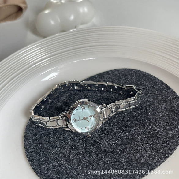 Round Small Dial Student Forest Bracelet Compact Watch With Steel Band And Alloy Case For Female Simple Elegant Retro Fashion Style