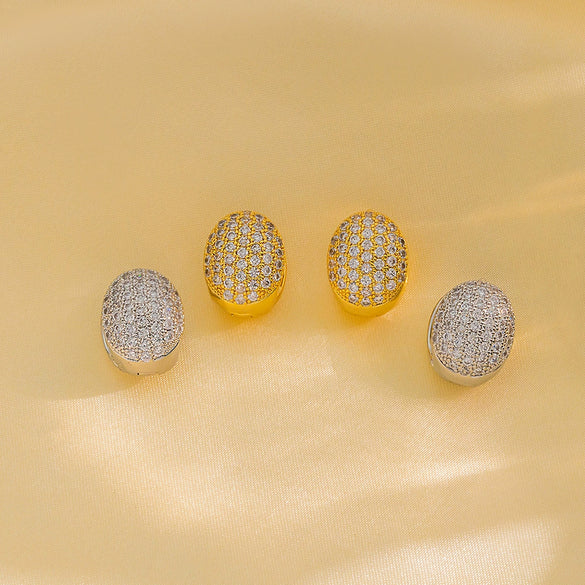 Round Stud Earrings Copper Microinlaid Zircon Electroplating Heart Shape Light Luxury Retro Minimalist Women's