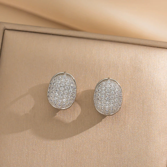 Round Stud Earrings Copper Microinlaid Zircon Electroplating Heart Shape Light Luxury Retro Minimalist Women's