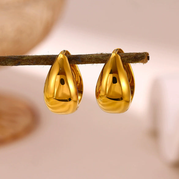 Round Teardrop Rhinestone Hoop Earrings In Gold Plated Copper Minimalist Geometric Jewelry For Women And Unisex Wear