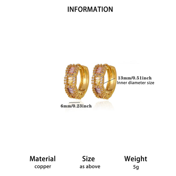 Round Teardrop Rhinestone Hoop Earrings In Gold Plated Copper Minimalist Geometric Jewelry For Women And Unisex Wear