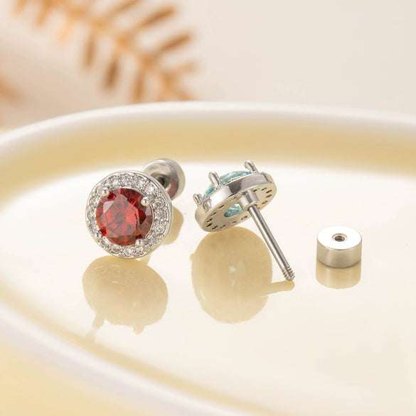 Round Zircon Earrings Titanium Steel Heart And Arrow Geometric Sweet Style