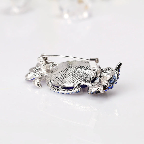 Royal Blue Alloy Owl Brooch Electroplated Zodiac Animal Pin For Women's Clothing Accessories