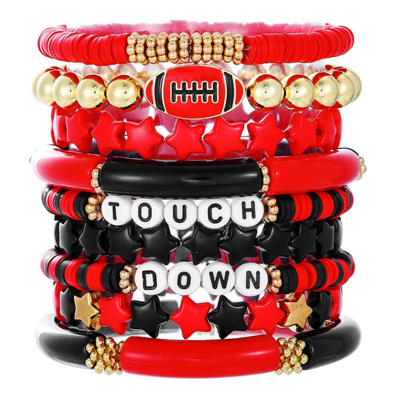 Rugby Bracelet Multilayered Stacked Fivepointed Star Letter Soft Pottery Friendship Elastic Beaded Handmade Geometric Polymer Alloy Acrylic Bracelet Unisex