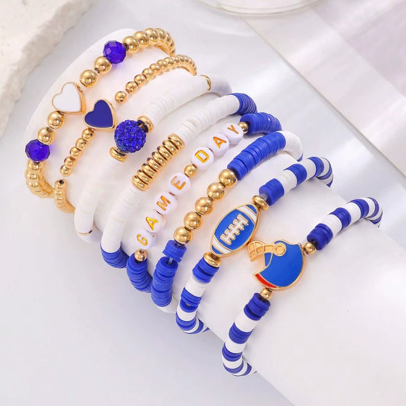 Rugby Bracelet Soft Clay Handmade Love Letter Friendship Elastic Bracelet For Women With Sports And Geometric Style