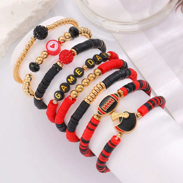 Rugby Bracelet Soft Clay Handmade Love Letter Friendship Elastic Bracelet For Women With Sports And Geometric Style