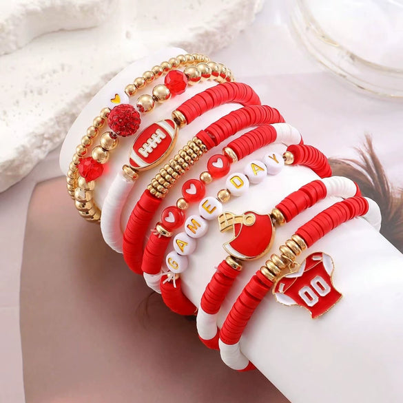 Rugby Bracelet Soft Clay Handmade Love Letter Friendship Elastic Bracelet For Women With Sports And Geometric Style