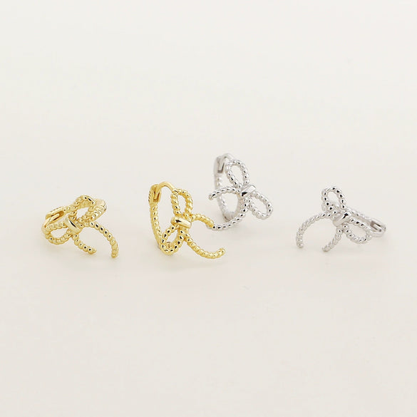 S925 Silver Bow Hoop Earrings For Women Electroplated Elegant Design