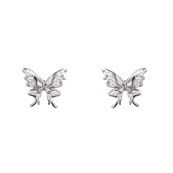 S925 Silver Butterfly Stud Earrings For Women Zircon Pearl Electroplated Light Luxury Niche Highend Minimalist Geometric