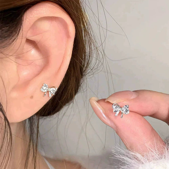 S925 Silver Butterfly Stud Earrings For Women Zircon Pearl Electroplated Light Luxury Niche Highend Minimalist Geometric