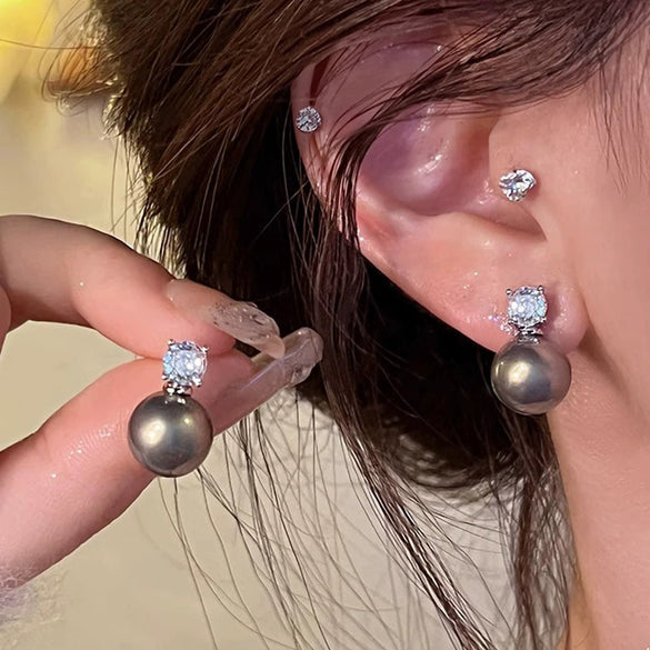 S925 Silver Butterfly Stud Earrings For Women Zircon Pearl Electroplated Light Luxury Niche Highend Minimalist Geometric