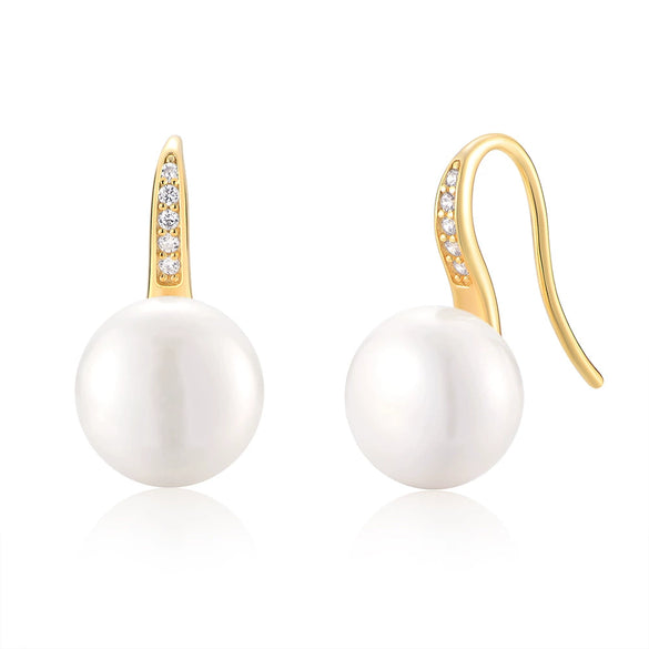 S925 Silver Classic Highheeled Shoes Earrings With Micropaved Zircon And Natural Freshwater Pearl Geometric Style Ear Hook Earrings For Women
