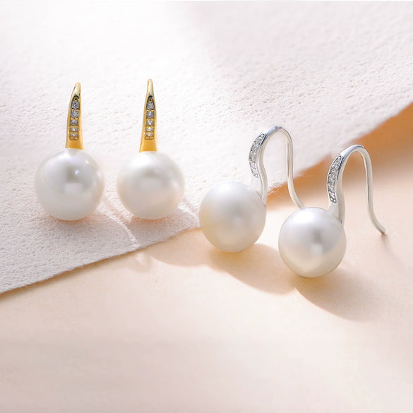 S925 Silver Classic Highheeled Shoes Earrings With Micropaved Zircon And Natural Freshwater Pearl Geometric Style Ear Hook Earrings For Women