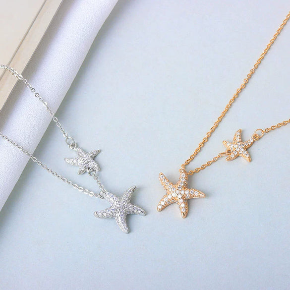 S925 Silver Electroplated Starfish Pendant Necklace With Cross Chain Light Luxury Simple Womens Gift Jewelry
