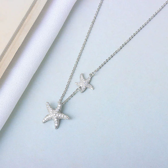 S925 Silver Electroplated Starfish Pendant Necklace With Cross Chain Light Luxury Simple Womens Gift Jewelry