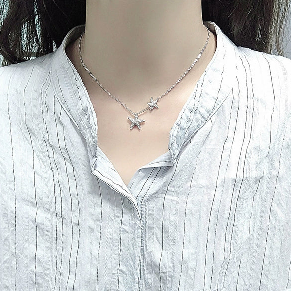 S925 Silver Electroplated Starfish Pendant Necklace With Cross Chain Light Luxury Simple Womens Gift Jewelry