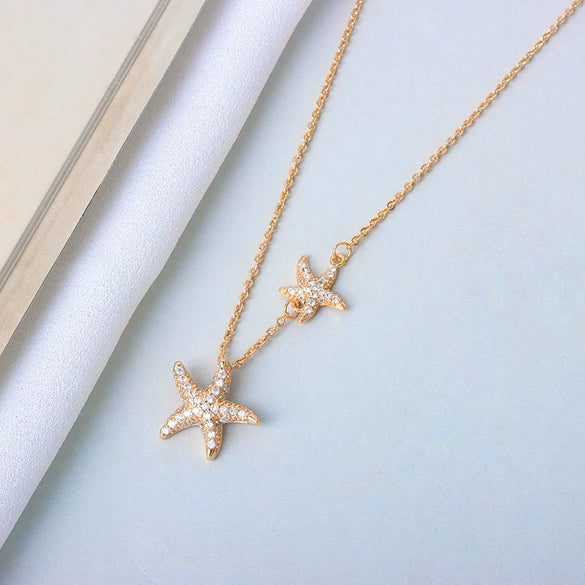 S925 Silver Electroplated Starfish Pendant Necklace With Cross Chain Light Luxury Simple Womens Gift Jewelry